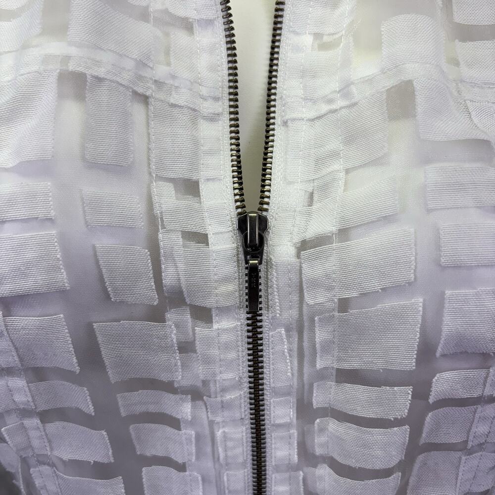 Coldwater Creek White Semi Sheer Square Patterned Zip Up Blazer Jacket Size 16 - Picture 5 of 12